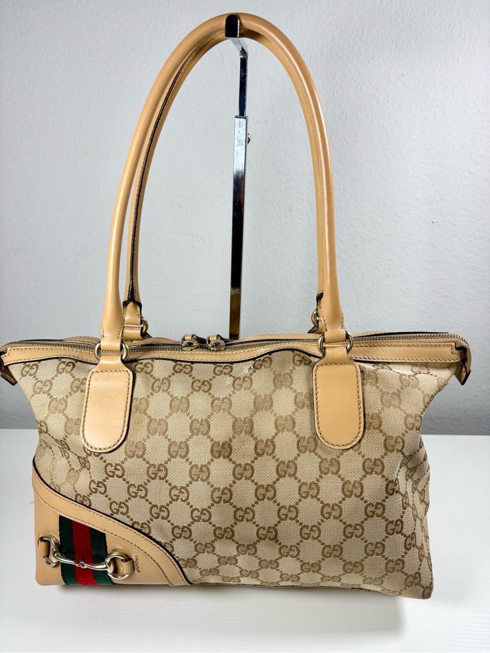 Gucci GG Canvas Horsebit Web Stripe Tote